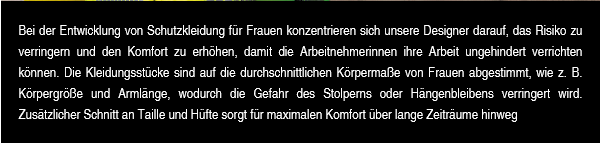 Informationstext zu den spezifischen Qualitäten von Portwests Warnschutzkleidung für Damen. 