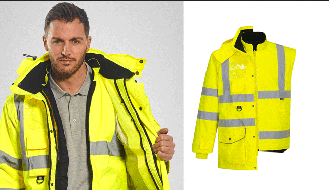 Arbeiter in Portwest Hi-Vis Multifunktionsjacke